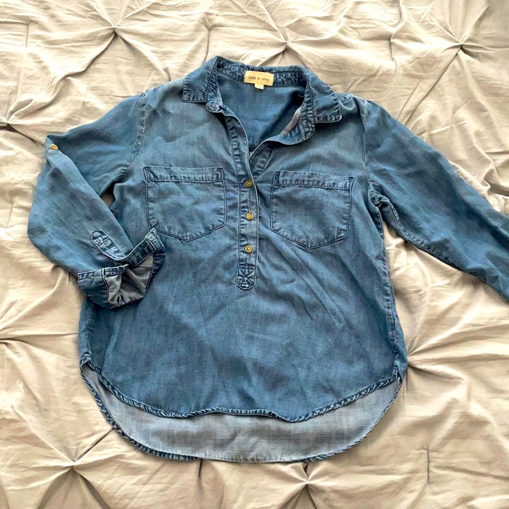 Anthro cloth & stone denim long sleeve or 3/4 sleeve top  - 3/4 button down M